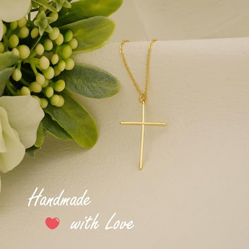 NIXMAX Small Cross Necklace for Women, 14K Gold Silver Plated Pendant - color: Gold-Skinny Cross