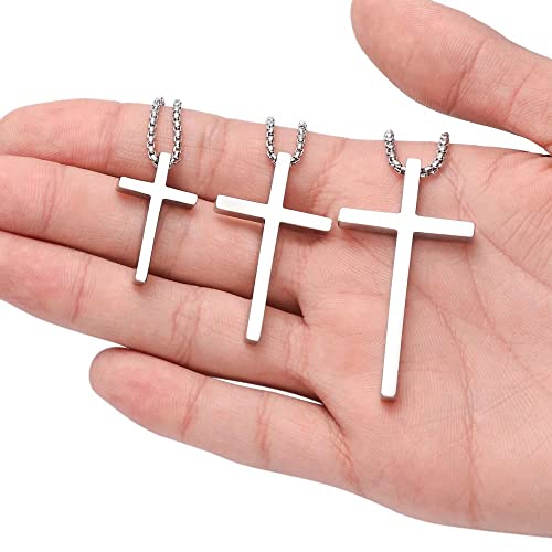 IEFSHINY Gifts for Men Boys - Stainless Steel Cross Pendant Chain Necklaces for Men, Mens 16-30 Inches Chain Gold Silver Black Cross Necklace Boys Jewelry Gifts - size: 20, style: Silver-cross pedant 0.7"*1.18"