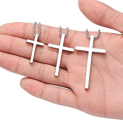 IEFSHINY Gifts for Men Boys - Stainless Steel Cross Pendant Chain Necklaces for Men, Mens 16-30 Inches Chain Gold Silver Black Cross Necklace Boys Jewelry Gifts - size: 20, style: Silver-cross pedant 0.7"*1.18"