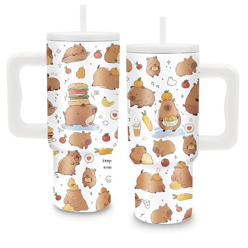 24oz Capybara Tumbler with Handle & Straw, Gift for Women Girls, Insulated - color: Capybara1