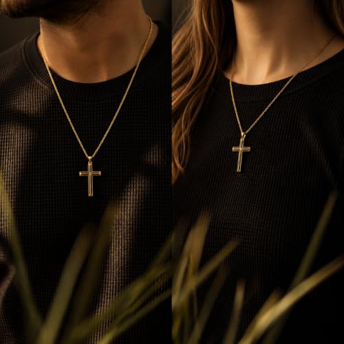 14K Gold Plated Wood Cross Necklace for Men Christian Pendant Jewelry - color: A03-Cross