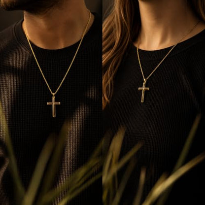 14K Gold Plated Wood Cross Necklace for Men Christian Pendant Jewelry - color: A03-Cross