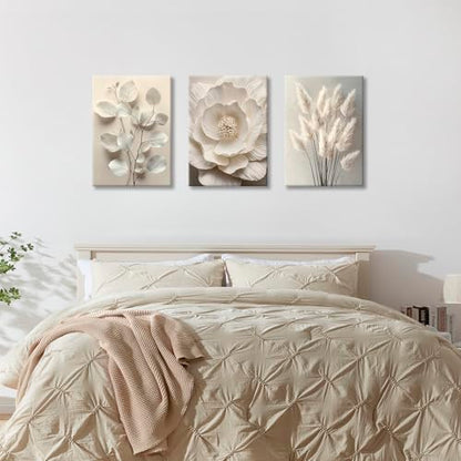 WENGTIAO 3Pcs Beige Floral Botanical Frame Canvas Wall Art 16"x24"x3 - color: Flower-White botanical, size: 16"x24"x3Pcs
