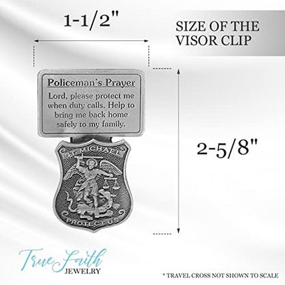 True Faith Jewelry Pewter St Michael Car Visor Clip, Policeman's Prayer Archangel Patron Saint of Police, Law Enforcement Officer Gifts for Men and Women, Fine Pewter (92% Tin), 2-5/8 x 1-1/2 Inch - size: St. Michael