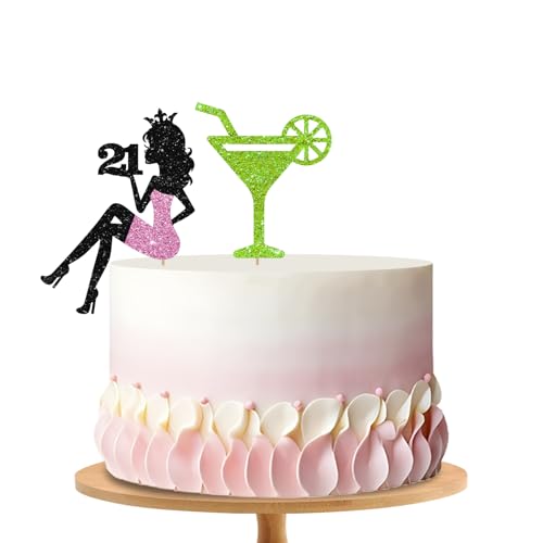 Martini 21st Birthday Cake Topper, Setting Girl 21 Cake Decor, Black Glitter A Tini Bit Older Cake Topper for Women, Margarita Cocktail 21st Birthday/Anniversry Party Decoration - style: Martini 21