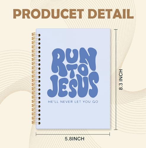 Blue Christian Spiral Notebook, Run to Jesus Bible Verse Journal, Religious Scripture Journals for Writing, Bible Notebooks for Note Taking, Church Notes Journal, 5.5x8.3 Inch - color: God-Blue