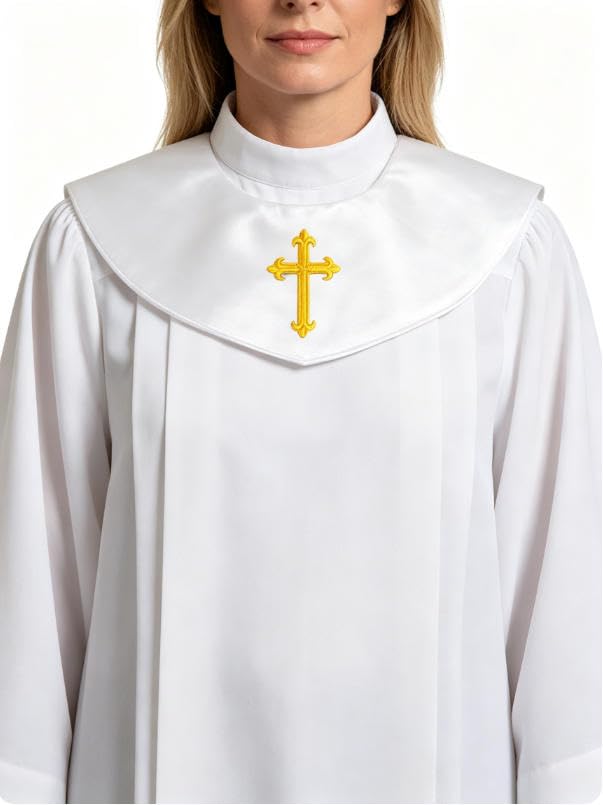 GradPlaza Unisex V Shape Church Choir Stole with Gold or White Embroidery Cross for Adults Church - color: White, style: Gpld Cross