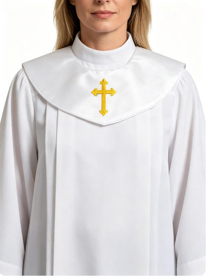 GradPlaza Unisex V Shape Church Choir Stole with Gold or White Embroidery Cross for Adults Church - color: White, style: Gpld Cross