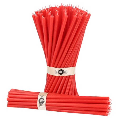Danilovo Thin Taper Beeswax Candles - Honey-Scented, Decorative Candles Ideal for Birthday Decoration or Church Prayers - Red Drip Free, Tall & Smokeless Pack of 50 pcs, 7.3 x 0.24 inch - color: Red
