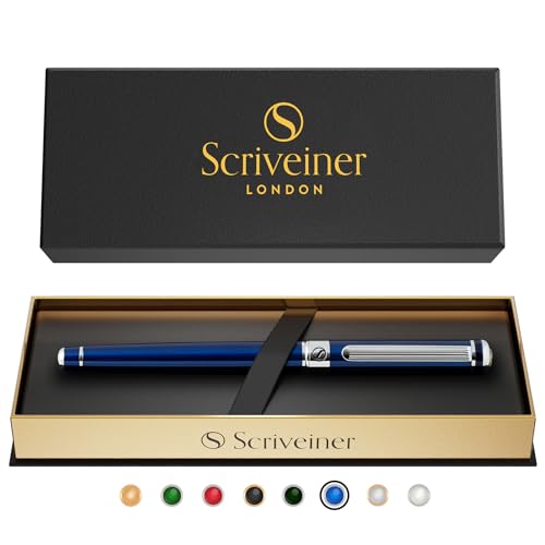 Scriveiner Midnight Blue Rollerball Pen - Stunning Blue Lacquer Luxury Pen, Chrome Finish, Schmidt Ink Refills, Men & Women, Professional, Executive Office, Nice Pen - color: 13. Midnight Blue with Chrome
