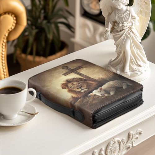 Bible Cover Case for Women Men Large Size Bible Holder with Bookmark Bible Carrying Case ladies Bible Bag,Size M-2XL - color: Lion Sheep, size: XX-Large