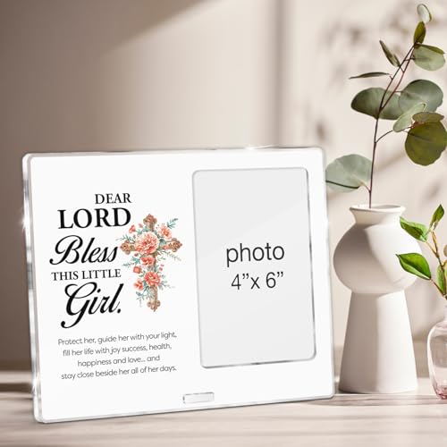 Baptism Gift for Girl Baby Teenage Women, Christian Baptism Gifts for Girls Goddaughter Daughter, Religious Dear Lord Bless This Little Girl Acrylic Photo Frames, Photo 4 x 6 Inches - color: Baptism- D
