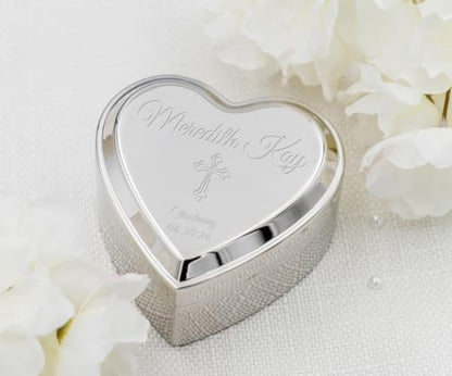 Cherished Moments Personalized Christening Jewelry Box, Heart Keepsake - color: Silver-Christening