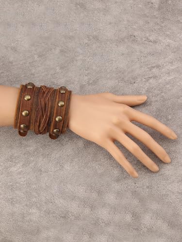 Jeilwiy Punk Rock Gothic Black Rivet Leather Spiked Necklace Collar Neckband Leather Choker Necklace for Women Mom Gifts Adjustable - color: Leather Brown Bracelet