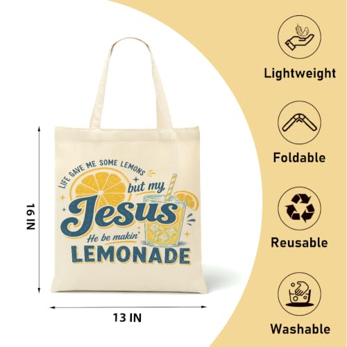 Faith Canvas Tote Bag, Christian Gifts for Women Mama Sister Inspirational Bible Verse Birthday Christmas - color: Lemons 913