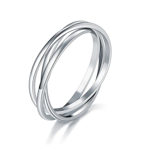 BORUO Fidget Stacking Ring, Waterproof Gold Plated, Three Row Size 4 - color: Waterproof 2mm 14K White Gold Plated Stainless Steel