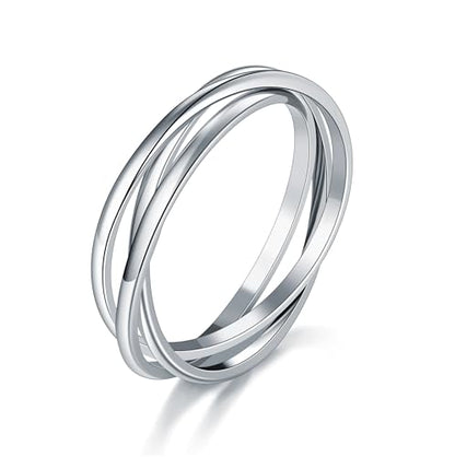 BORUO Fidget Stacking Ring, Waterproof Gold Plated, Three Row Size 4 - color: Waterproof 2mm 14K White Gold Plated Stainless Steel