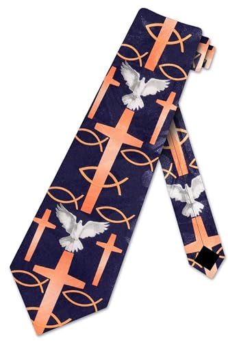 Religious Symbols Tie Mens Christian Necktie Cross Ties for Men Jesus Fish Neckties