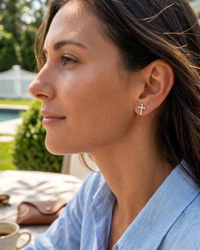 MUMREUES 14K Gold Earrings for Women Dainty CZ Cross Stud Earrings Jewelry - color: CZ Cross & Gold