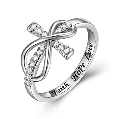 DAOCHONG 925 Sterling Silver CZ Infinity Cross Ring Inspirational Jewelry - color: CZ infinity cross