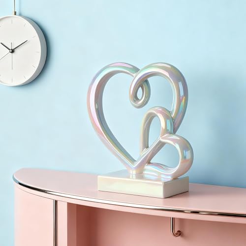 Anniversary Wedding Couples Gift Rainbow Hearts Resin Statue Decor - color: Rainbow
