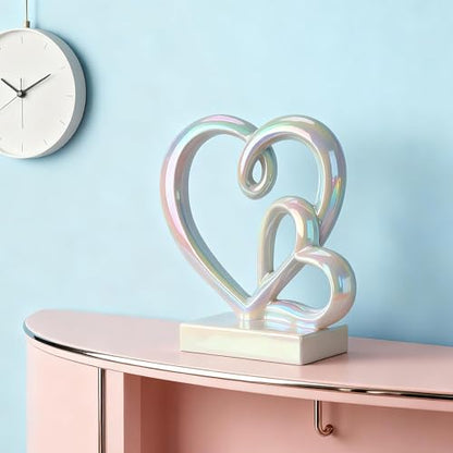 Anniversary Wedding Couples Gift Rainbow Hearts Resin Statue Decor - color: Rainbow