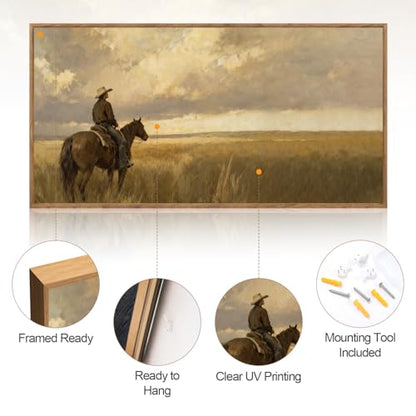 Aurlan Western Cowboy Framed Canvas Wall Art 40x20 Inch - color: Western Cowboy, size: 40"L x 20"W