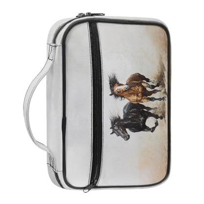 Bible Cover Church Carrying Book Case Polyester Bible Protective with Pen Slots and Zippered Pocket Customizable - color: Black Brown Horse