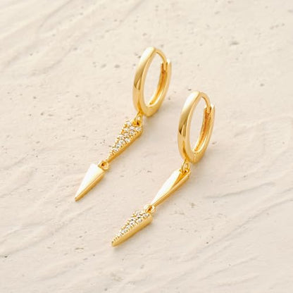 MYEARS Women Earrings Gold Huggie Hoop Dangle Drop 14K Gold Plated Small Simple Hypoallergenic Everyday Jewelry - style: Link Triange