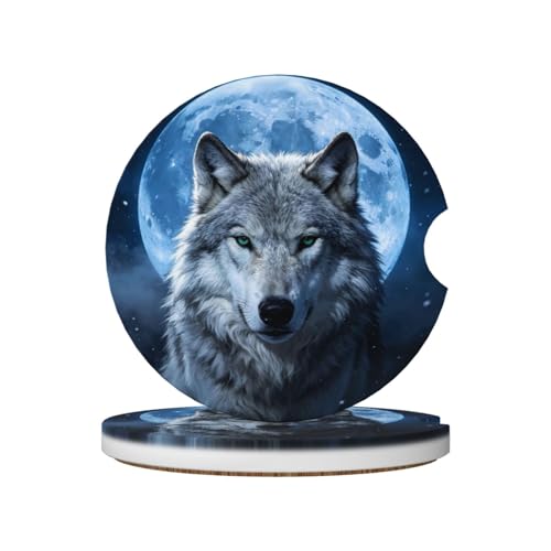 Wolf Moon 2 Pack Car Cup Holder Coasters Absorbent Ceramic Coaster - color: Gray