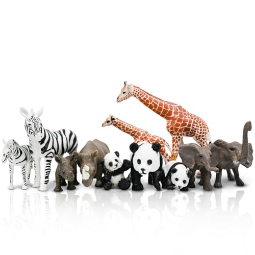 Kimicare 20PCS Safari Animals Figures Toys, Realistic Plastic Animals Figurines, African Zoo Wild Jungle Animals Playset with Elephant Giraffe Lion Tiger, Birthday Gifts for Kids Boys Girls