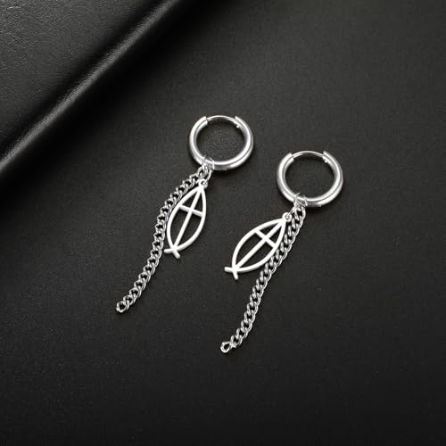 Ichthus Fish Dangle Earrings Ichthus Cross Earrings Christian Jesus Fish Earrings Religious Jewelry Christian Symbols Accessories Gift for Women - color: Ichthus Cross silver