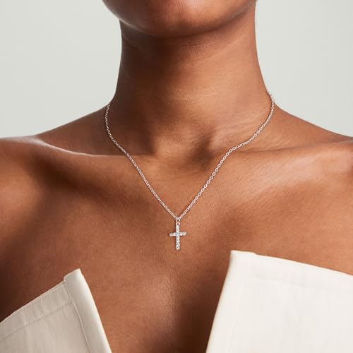 Tewiky Cross Necklace for Women Gold Cross Pendant Cute Necklaces - color: Silver CZ Cross