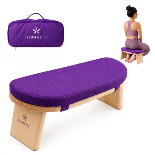 Folding Meditation Bench | Removable Cushion, Wooden Seiza Kneeling Stool, Ergonomic Meditation Seat, for Home & Yoga Studio, Comfortable Posture (Purple) - color: Purple