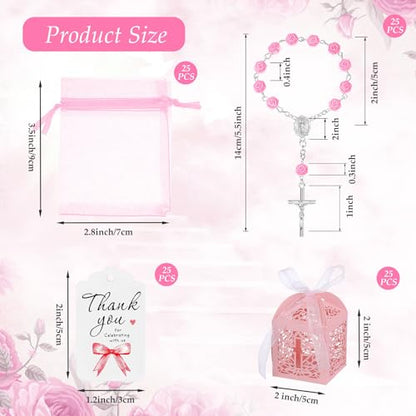 100 Pcs Pink Baptism Favors Mini Rosary Cross Boxes Gift Bags Cards