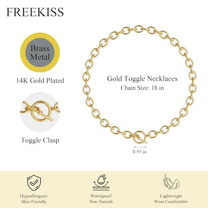 Freekiss 3-Piece Layered Toggle Necklace for Women - color: Toggle Style1 Gold