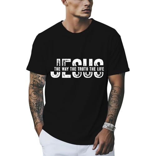 Christian Shirts for Men：Faith Cross Printed T-Shirts Christian Jesus Faith Shirts Holy Bible Tees - color: Black, size: Large