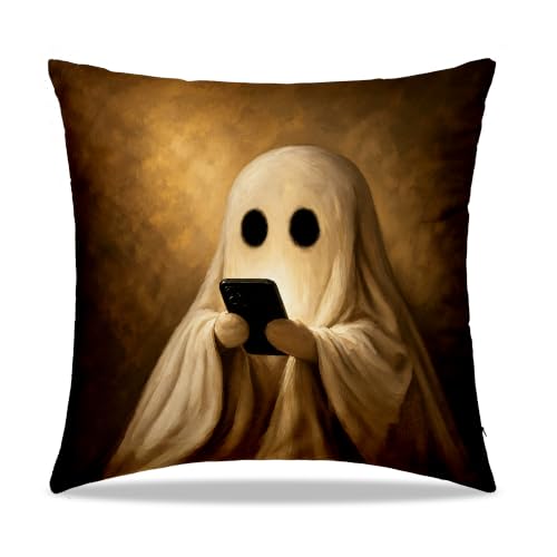 Dibor Gothic Halloween Ghost Playing on Phone Throw Pillow Covers 18x18 - color: Fall5
