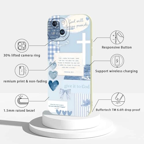 2 Pack Bible Verse Phone Case for iPhone 14 6.1", Jesus Bow Heart Blue Pattern Aesthetic Design Cases Soft Silicone TPU Slim Shockproof Protective Bumper Phone Cover for Women Children - color: Heart, size: for iPhone 14