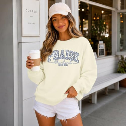 Womens Christian Jesus Sweatshirts Praise the Lord Bible Verse Hoodie Faith Religous God Graphic Long Sleeve Shirts - color: Apricot, size: Small