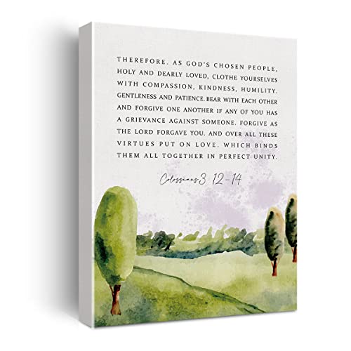 Inspirational Bible Verse Canvas Print Decor Watercolor Colossians 3 : 12-14 Christian Scripture Painting Posters 12”X15”Modern Home Office Decoration (Framed) - color: Colossians 3 : 12