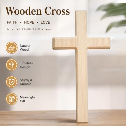 M UPTAOSUI 13in Pine Wood Cross Wall Decor, Religious Farmhouse Rustic