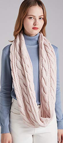 NEOSAN Womens Thick Ribbed Knit Winter Infinity Circle Loop Scarf - color: Twist Light Pink