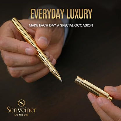 Scriveiner Gold Rollerball Pen - Stunning Luxury Pen, Real Gold Plating, Schmidt Ink Refill, Best Roller Ball Pen Gift Set for Men & Women, Professional, Executive Office, Nice Pens - color: 11. Gold