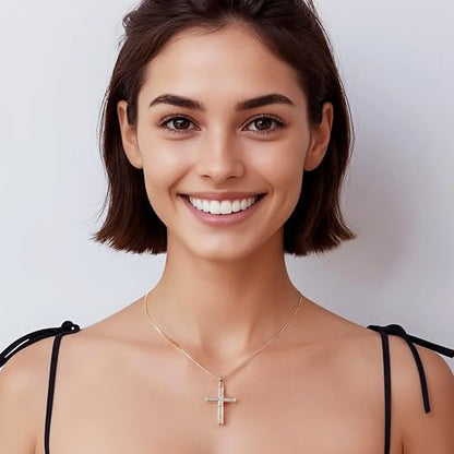Gold Cross Necklace for Women, 14K Gold Plated - style: All-zircon cross