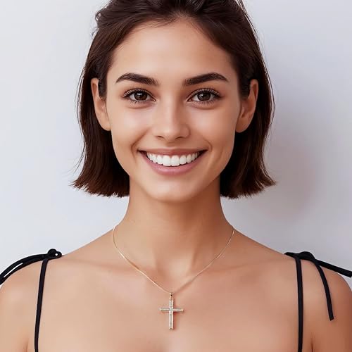 Gold Cross Necklace for Women, 14K Gold Plated - style: All-zircon cross