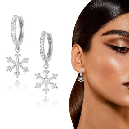 Cross Small Hoop Dangle Earrings 925 Sterling Silver CZ Diamonds Round Huggie Earrings For Men Women - style: snow silver
