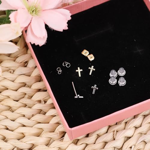 4pcs Cross Earrings for Women, Flat Back Cross Stud Cartilage Piercing Jewelry for Everyday Wear (Silver, Gold)
