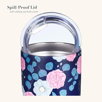 Christian Art Gifts Stainless Steel Double-Wall Vacuum Insulated Travel Mug 18 oz Navy Blue with Pink Floral Tumbler with Lid for Women with Inspirational Bible Verse - Be Still & Know -Psalm 46:10 - color: Navy Blue/Be Still