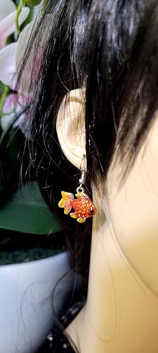 DianaL Boutique Silvertone Rhodium Plated Beautiful Tropical Fish Goldfish Earrings Dangle with a Gift Box …